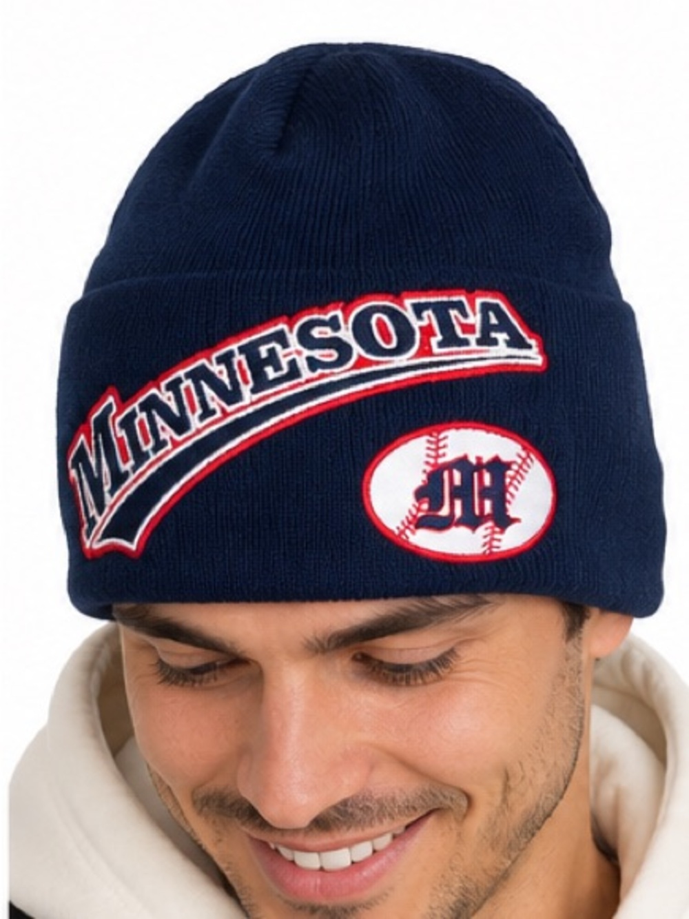 Minnesota Baseball Navy Knit Beanie Embroidered Logo NWT Vintage Deadstock